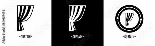Curtain logo set. Collection of black and white logos. Stock vector.