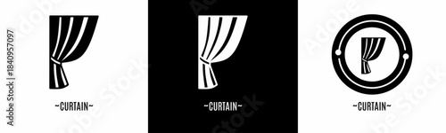 Curtain logo set. Collection of black and white logos. Stock vector.
