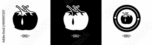 Chili logo set. Collection of black and white logos. Stock vector.