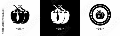 Chili logo set. Collection of black and white logos. Stock vector.