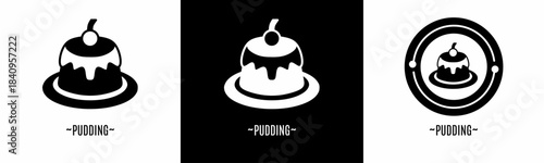 Pudding logo set. Collection of black and white logos. Stock vector.