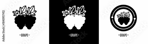 Grape logo set. Collection of black and white logos. Stock vector.