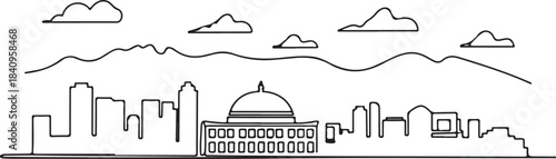 Continuous Line Wellington Skyline with Te Papa Museum Line Minimal Artistic Illustration