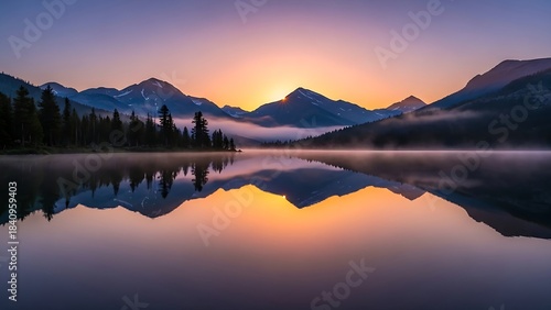 Peaceful Sunset Lake With Mountain Reflection – Scenic Landscape.