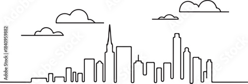 Continuous Line Skyline Cascading Downward in a Minimal Artistic Illustration