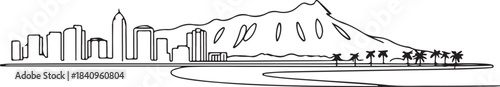 Minimal Continuous Line Art Illustration with Abstract Skyline Elements