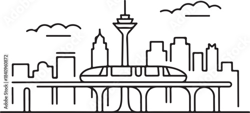 Minimal Continuous Line Skyline Art Illustration with Clean Contour Style