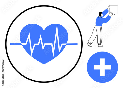 Health monitoring concept. Heartbeat icon and medical cross for healthcare and medical data systems. Health wellness tracking and vital data. For healthcare apps, medical systems, patient monitoring