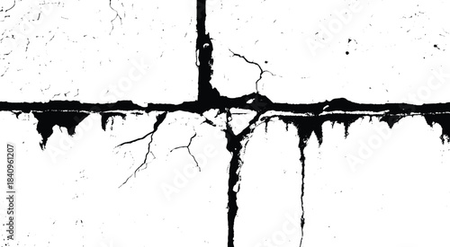 Cracks on the concrete wall. Cracks isolated on white background. Texture for overlay.  Wall Background. For designers to apply texture cracks to objects.