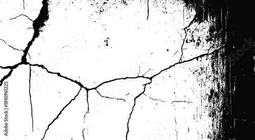 Cracks on the concrete wall. Cracks isolated on white background. Texture for overlay.  Wall Background. For designers to apply texture cracks to objects.