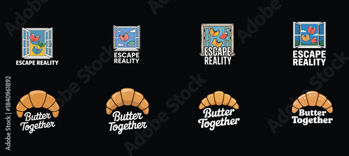 Escape Reality Open Window With Flying Books And Butter Together Croissant Logos reading imagination