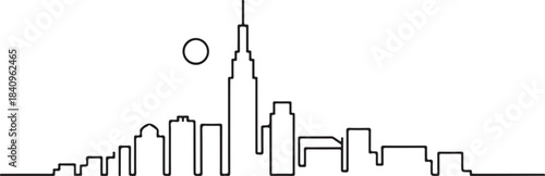 Continuous Line Skyline with Stair Stepped Decreasing Heights Minimal Artistic Illustration