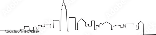 Continuous Line Skyline with Steplike Ascending Rooftops Minimal Artistic Illustration