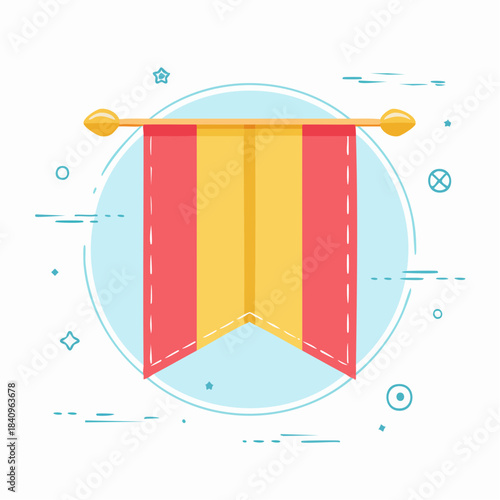 Spanish Flag Banner Illustration with Circular Background and Geometric Elements