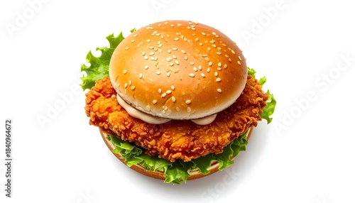 Wallpaper Mural Illustration of a delicious fried chicken sandwich on a sesame seed bun with lettuce Torontodigital.ca