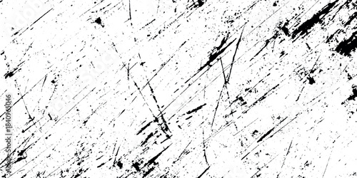 Abstract black and white grunge overlay texture featuring realistic scratches and white gritty grunge background.