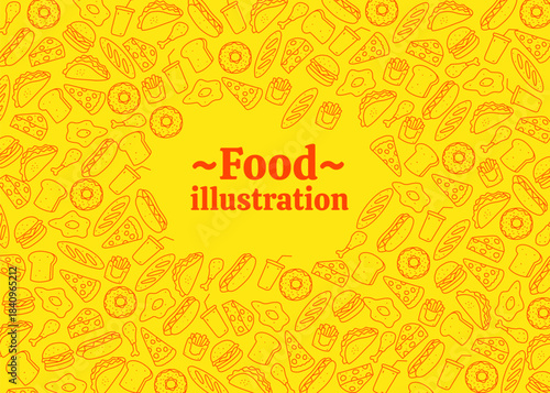 A Set of Fast-food illustration with yellow background, food packaging, menu illustration	