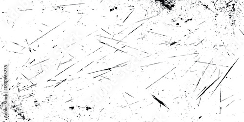 Abstract black and white grunge overlay texture featuring realistic scratches and white gritty grunge background.