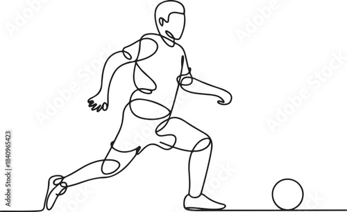 Continuous line illustration of curved lines forming a player and ball combo