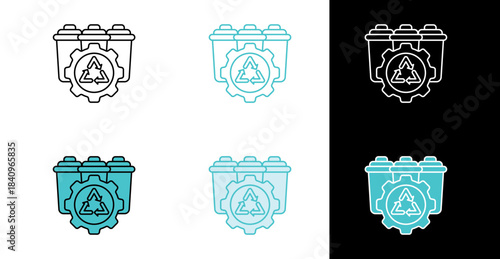 Waste bin recycling process concept icon for environmental sustainability in line and fill style