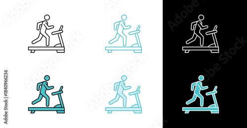 Workout person on electric treadmill icon for cardio exercise and gym facility in line and fill style