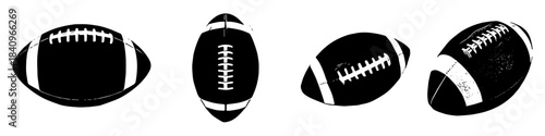 Set Black and White Silhouette rugby ball vector for sports themes and competitive games. Symbolizes the sport, movement, and clean graphic representation.