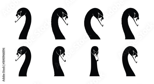 Black swan silhouettes arranged in a symmetrical grid pattern on white background