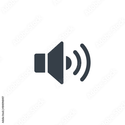 Flat dark grey speaker icon with three radiating sound waves, symbolizing audio volume and sound.