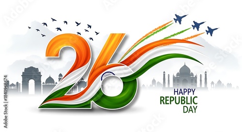 Happy republic day india illustration, tricolor theme