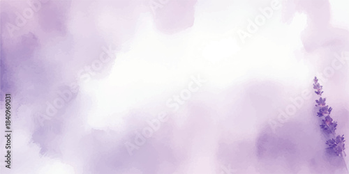 Abstract purple watercolor background with copy space featuring a dynamic sky texture of blue and white clouds