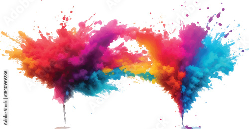 Vibrant watercolor paint splashes and colorful ink splatter art design pattern elements