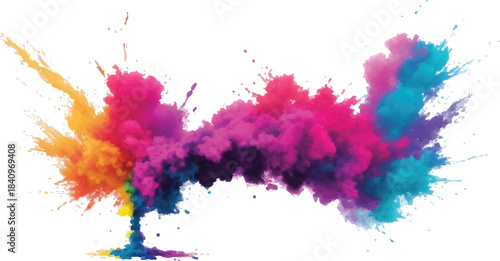 Abstract watercolor ink splashes create a colorful, artistic texture and grunge pattern design on a white background