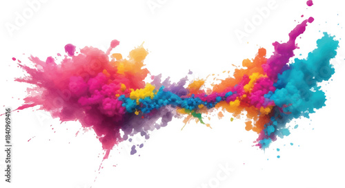 Colorful watercolor ink paint splashes, splatters, and stains create an artistic, grunge decoration design on a white background