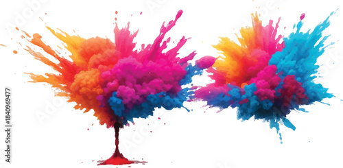 Abstract watercolor paint splashes and colorful ink spots on white paper for artistic design and texture pattern