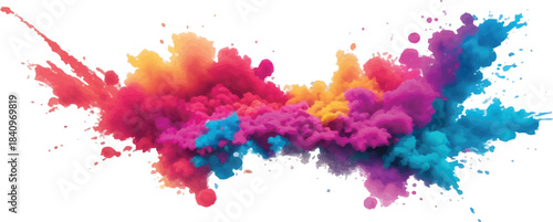 Abstract colorful ink watercolor paint splashes and artistic rainbow grunge texture pattern design element on white paper background