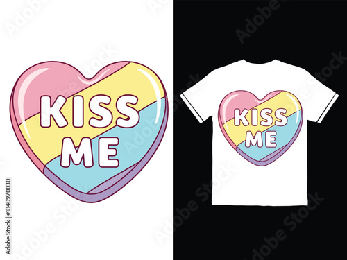 Colorful Kiss Me Heart Graphic for TShirt Design