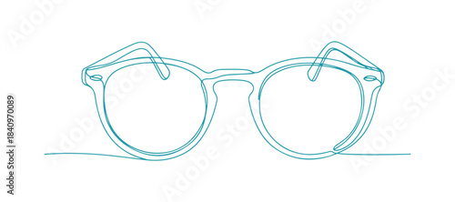 A seamless one-line sketch of retro glasses. The glasses are displayed on a plain white background. Vector illustration