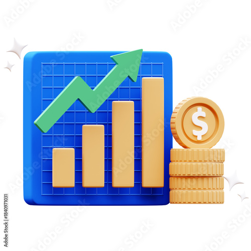 3D Financial Growth Chart Illustration