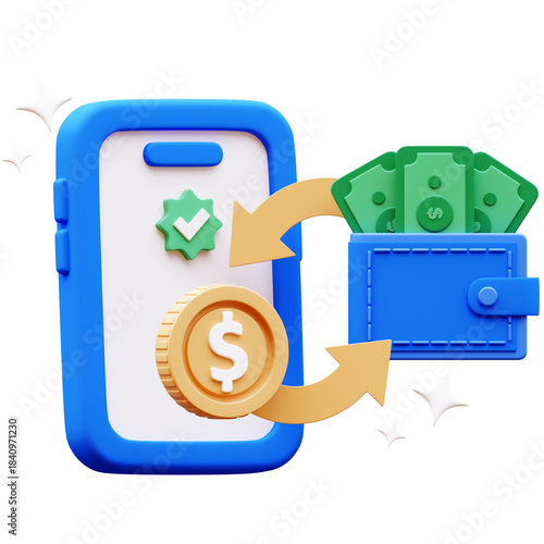 3D Money Transfer Illustration