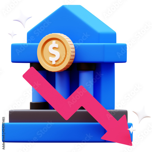 3D Bank Financial Loss Illustration