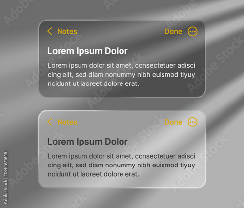 Notes app, User interface mockup liquid glass design element