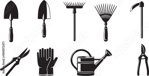 Garden Tools Silhouette Vector Set