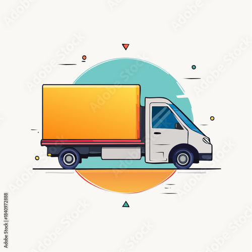 Illustration of a delivery truck with a large cargo box, ready for transport and logistics services