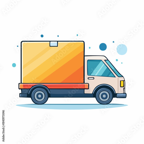 Illustration of a delivery truck carrying a large cargo box, symbolizing logistics and transportation services for goods