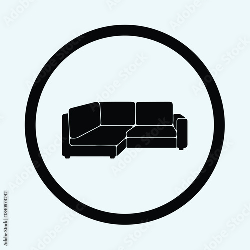 Vector L shaped sectional sofa modular couch furniture home icon silhouette Illustration