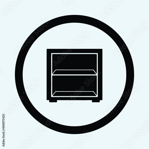 Vector Minimalist bedside cabinet icon with two shelves in a circular frame silhouette Illustration