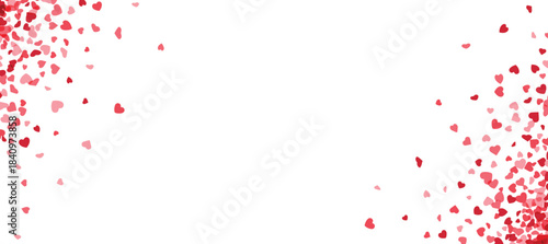 Romantic red and pink heart confetti scattered on white background, ideal for love celebrations, Valentine's Day, and heartfelt greeting card designs.