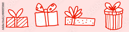 Set giftbox handdrawn vector for holiday themes and creative celebration concepts. Symbolizes presents, surprise, and artistic, simple packaging. Ideal for greeting cards.
