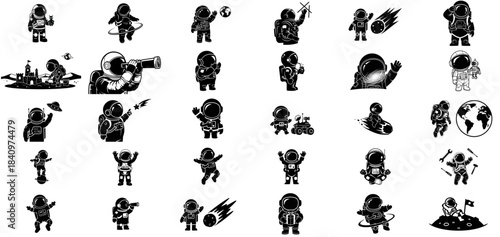 cosmic explorer silhouettes journey beyond earths horizon, imagining infinite possibilities set, isolated on transparent background