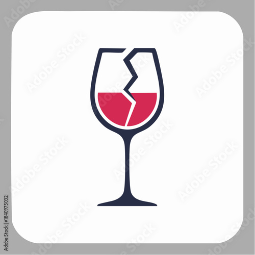 Stylized icon of a cracked wine glass, symbolizing broken resolutions, potential dangers of excess, or the fragile nature of enjoyment and the need for moderation